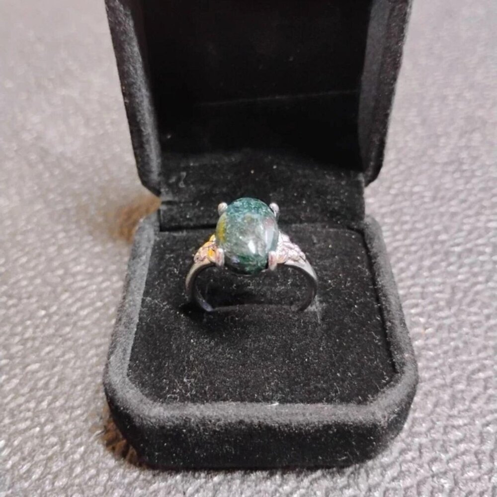 REAL Water Grass Agate Natural Stone Ring Size 8 Stainless Steel Ring